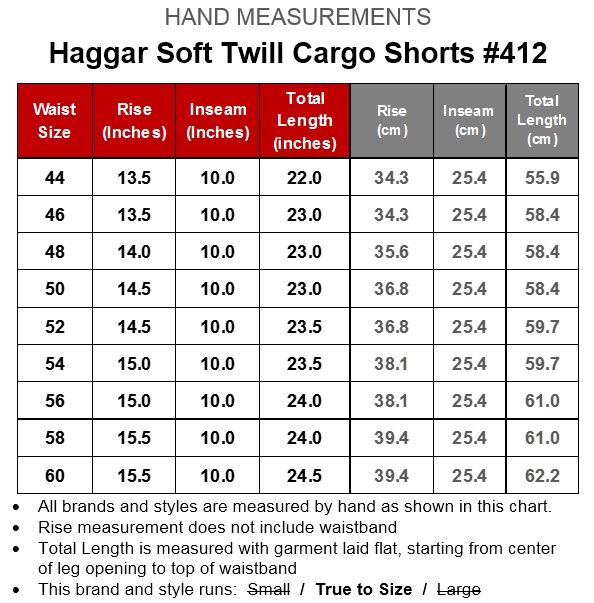 Haggar Size Chart