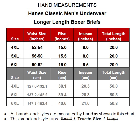 Hanes Xl Boxer Briefs Size Chart