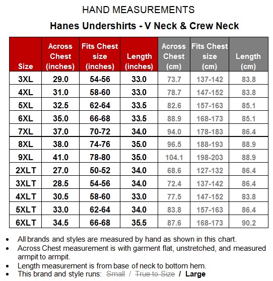 hanes beater size chart