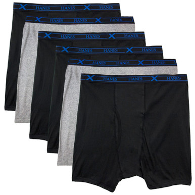 Big Men's Underwear Boxer Briefs 6-Pack by Hanes Ultimate - Black Gray