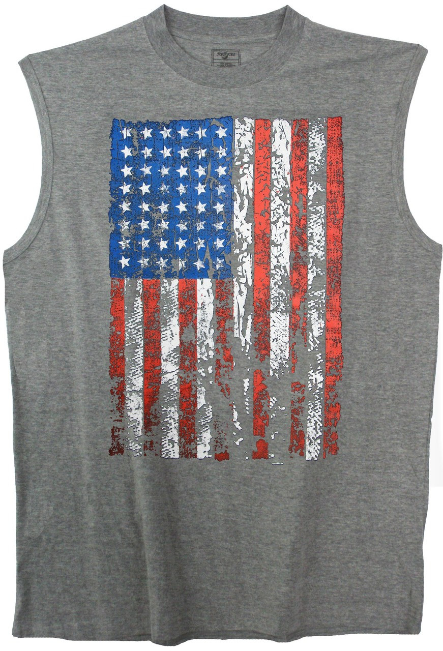 GRAY Flag Print Sleeveless Muscle Tee for Big and Tall Men by Foxfire