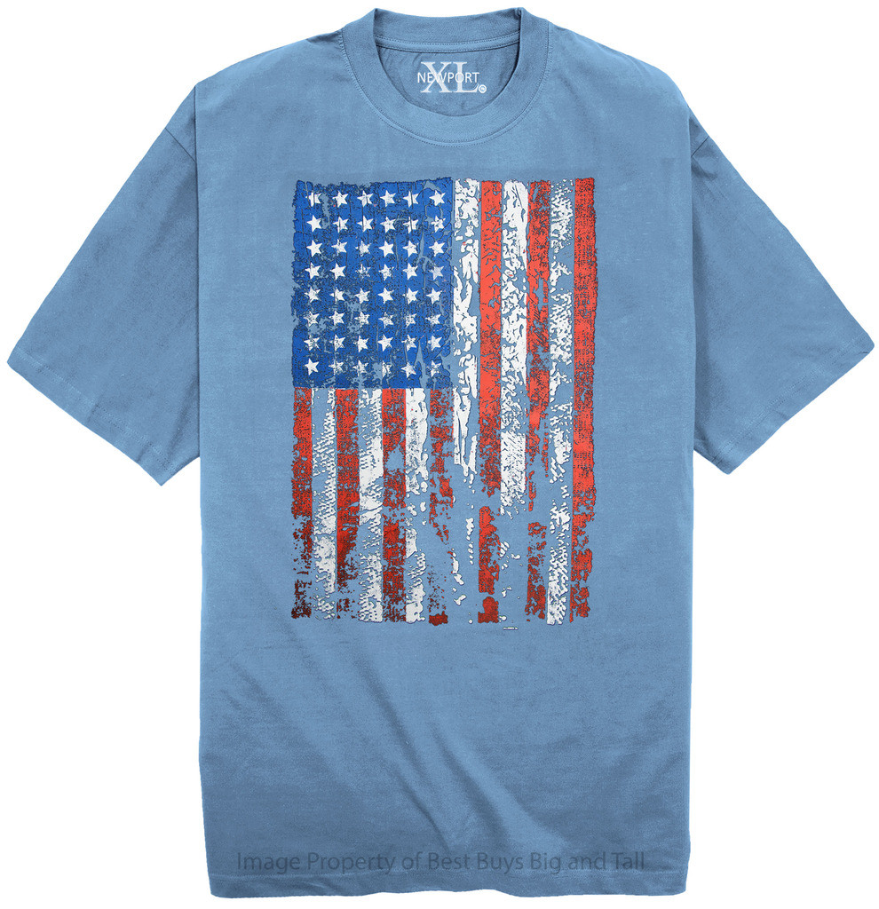 Light blue T-Shirt with Large American Flag print in big and tall