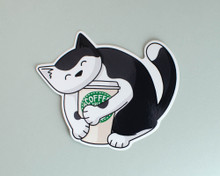Coffee Hugging Cat - Vinyl sticker