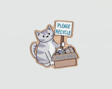 Please Recycle - Wooden Fridge Magnet - Grey cat with sign