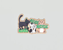 Reduce, Reuse, Recycle - Wooden Fridge Magnet - Three cats + signs