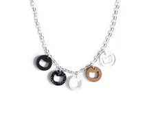 Circle Coin Cats Necklace - Black and White