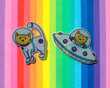 Space Cats - Two Iridescent Vinyl Stickers