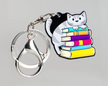 Grey Book Cat - Key Ring - ECO