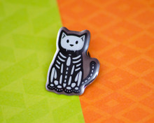  Skeleton Cat - Halloween Metal Pin