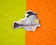 Broomstick Cat - Halloween Metal Pin