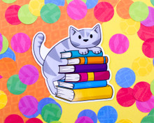 Book Kitty - Vinyl cat sticker