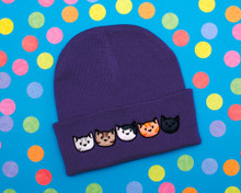 Cat Faces Beanie Hat Purple