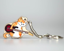 Bass Guitar Cat -  Key Ring - Wooden