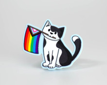 Pride Cat - Progress Rainbow Flag - Acrylic Pin