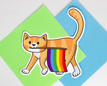 Pride Cat - Rainbow Flag- Vinyl cat sticker