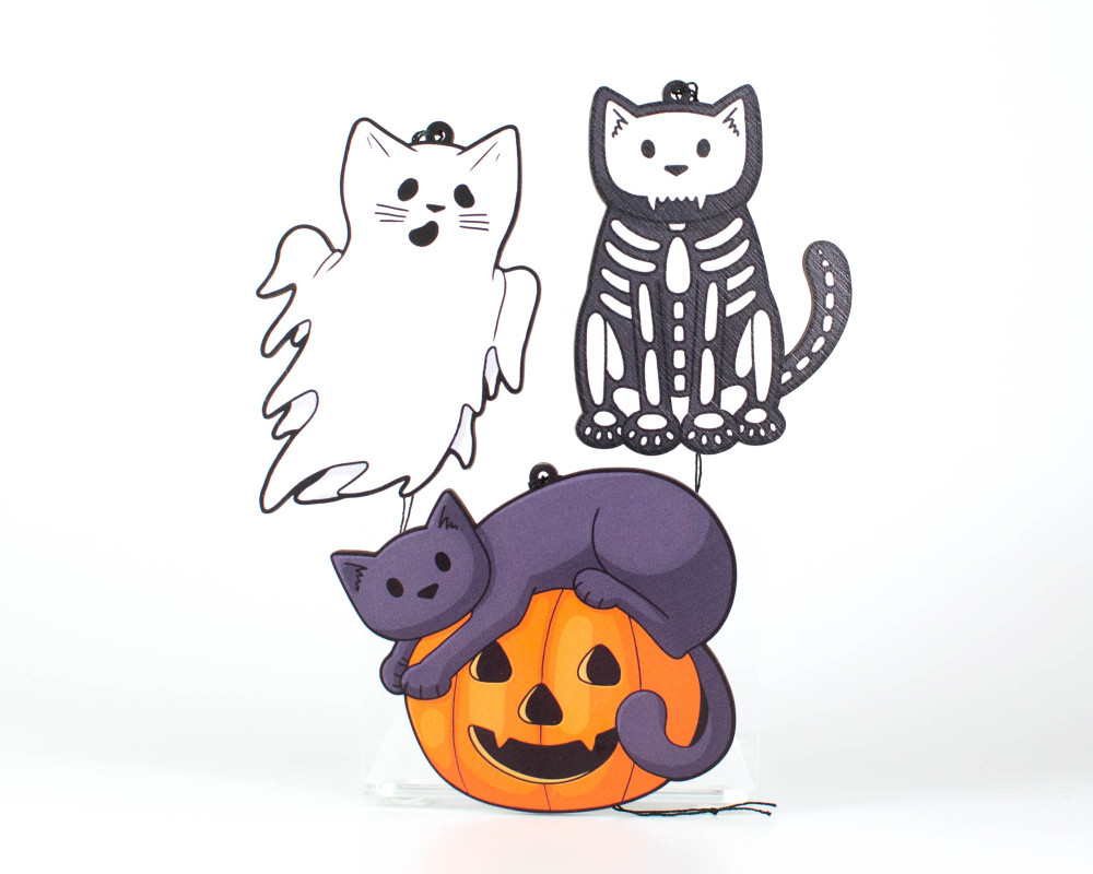 Spooky Halloween Spiral Cat - Wooden Halloween Decoration by DoodleCats