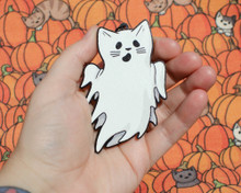 Ghost Cat - Wooden Decoration - halloween