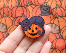 Pumpkin Cat - Wooden Pin - Halloween