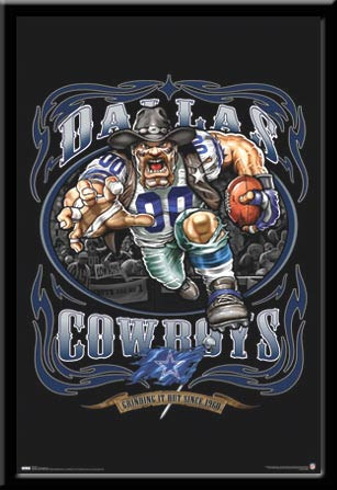 Dallas Cowboys Vintage NFL Poster Grinding It Out Framed PIcture