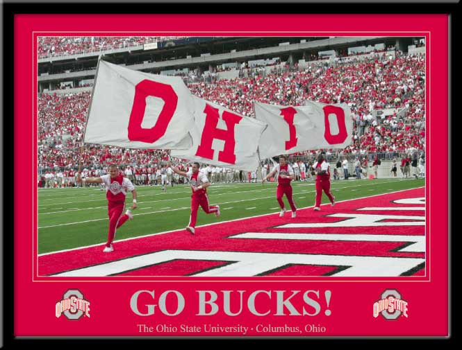 Go Bucks! Ohio State Cheerleaders Carry the Flags