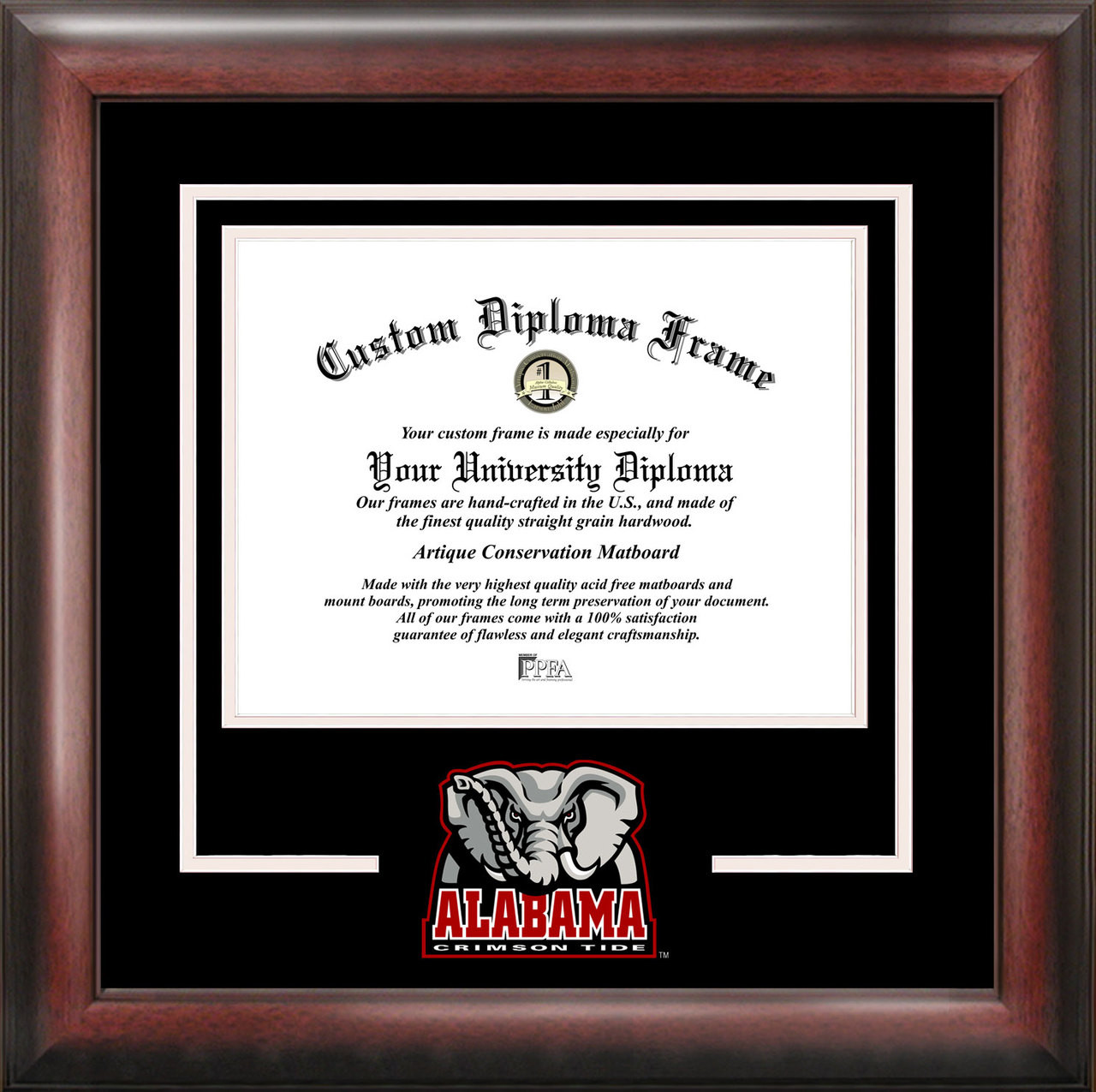 Alabama Diploma Frame with photo and wood frame Cherry, Walnut