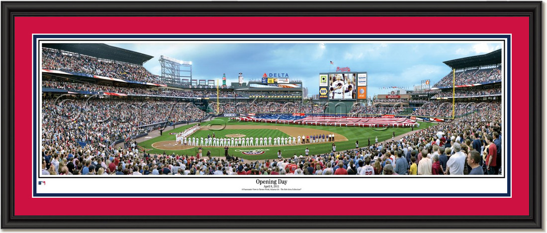 Atlanta Braves Turner Field Panoramic Opening Day Double Matting and Black Frame