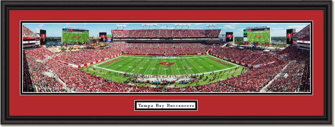 Tampa Bay Buccaneers Raymond James Stadium Framed Panoramic Picture Double Mat and Black Frame