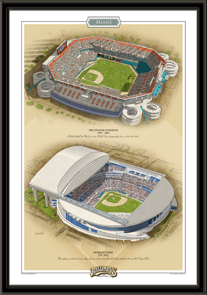 Miami Historic Ballparks of Baseball Framed Print