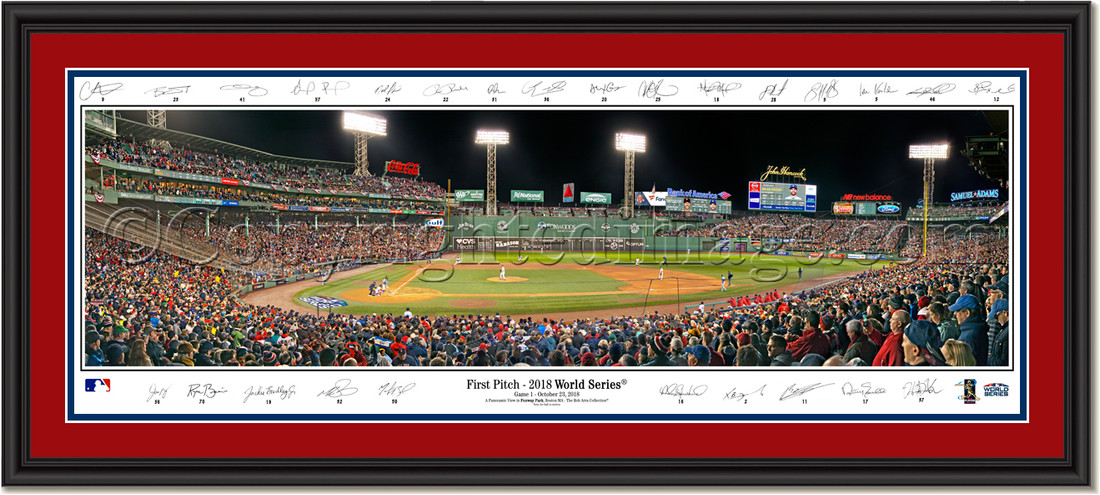 2018 World Series First Pitch Framed Panoramic -- SIGNATURE EDITION -- Double Matting and Black Frame