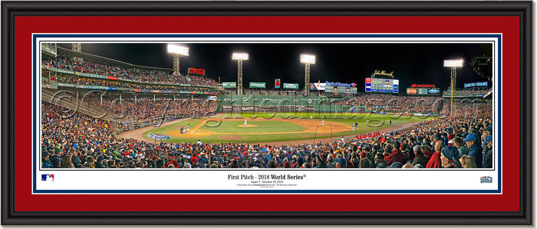 2018 World Series First Pitch Framed Panoramic Double Matting and Black Frame