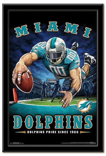 Miami Dolphins Team Mascot End Zone Framed Poster
