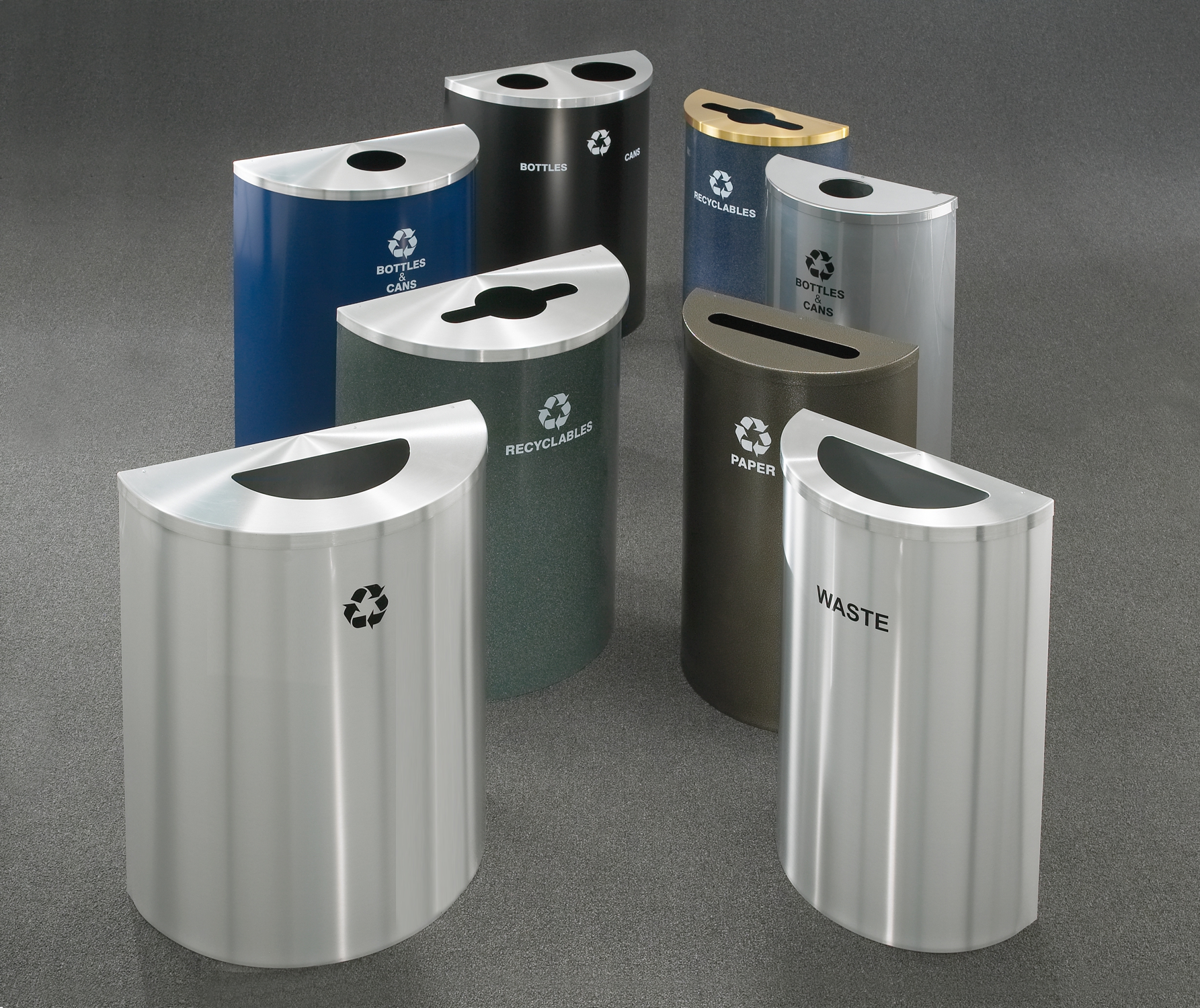 18 inch and 24 inch half round recycling trash cans