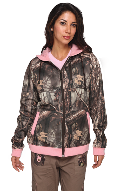 Lady's Sherbrooke HD Plus Camo/Pink Trim Thermal Fleece Hooded Jacket W ...