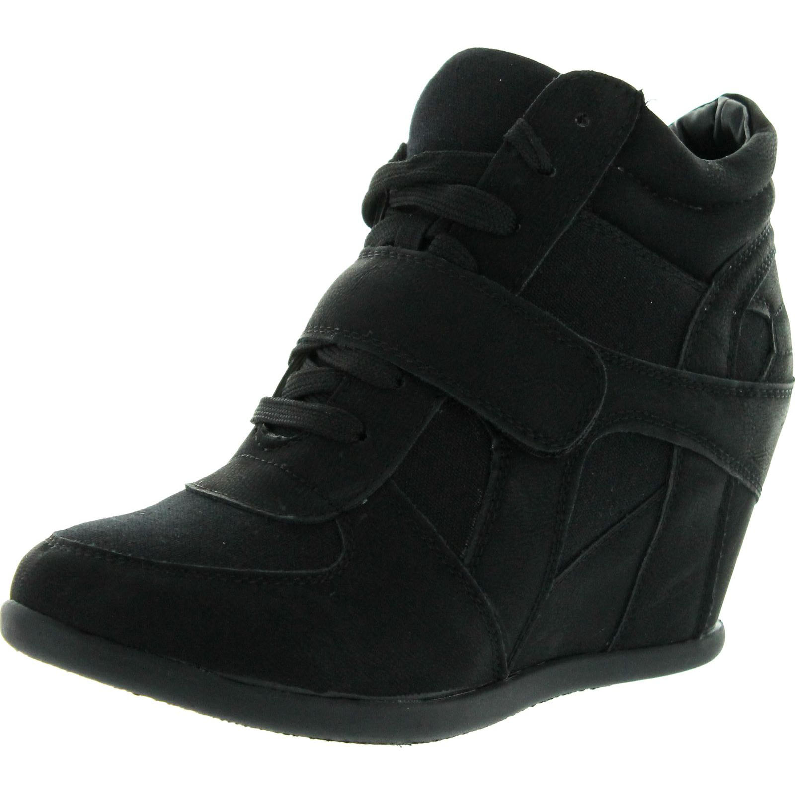 Top Moda Womens Sammy-40 High Top Strap Womens Hidden Wedge Sneaker Shoes