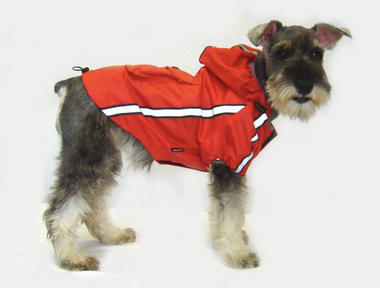 Water resistant hooded dog's raincoat with reflective trim