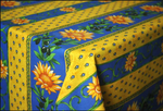 Le Cluny Provencal Coated Cotton Tablecloths - Sunflower Blue