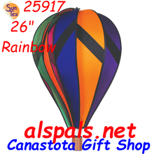 25917  Rainbow 26" Hot Air Balloon (25917) Wind Spinner. Rainbow  26" Hot Air Balloons are a great addition to display with some of the other 26" Hot Air Balloons that you have.