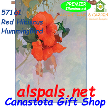 57161  Red Hibiscus & HummingBird : Illuminated House Flag (57161)