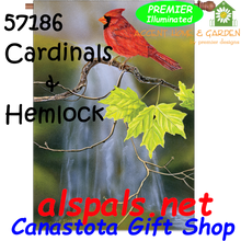 57186  Cardinals & Hemlock : Illuminated House Flag (57186)