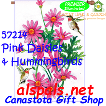 57214  Pink Daisies & Hummingbirds : Illuminated House Flag (57214)
