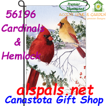 56496  Cardinal & Hemlock : Premier Illuminated Garden Flag (56196)