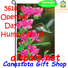 56187  Opening Day Hummingbird : Garden Flag by Premier Illuminated (56187)