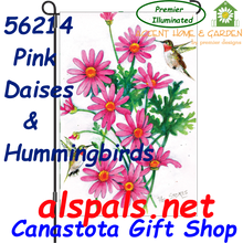 56214  Pink Dasies & Hummingbirds : Garden Flag by Premier Illuminated (56214)
