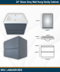 24" Gloss Grey Wall Hung Vanity Cabinet with REG Mirror