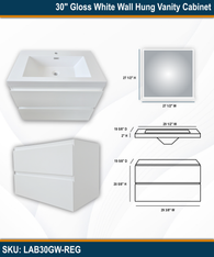 30" Gloss White Wall Hung Vanity Cabinet with REG Mirror