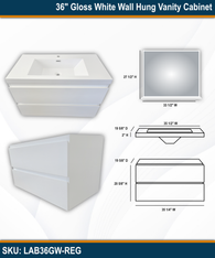 36" Gloss White Wall Hung Vanity Cabinet with REG Mirror