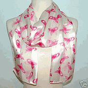 Breast Cancer Awareness Pink Ribbon Satin Scarf-White