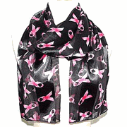 Breast Cancer Awareness Pink Ribbon Satin Scarf-Black