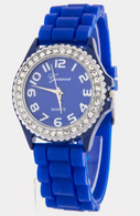 Royal Blue Geneva Silicone Rubber Rhinestone Bling  Watch