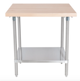 Wood Top Work Table with Stainless Steel Base and Undershelf - 30" x 36"-Advance Tabco H2S-303 